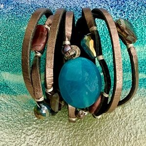 Leather bracelet Semi precious stones